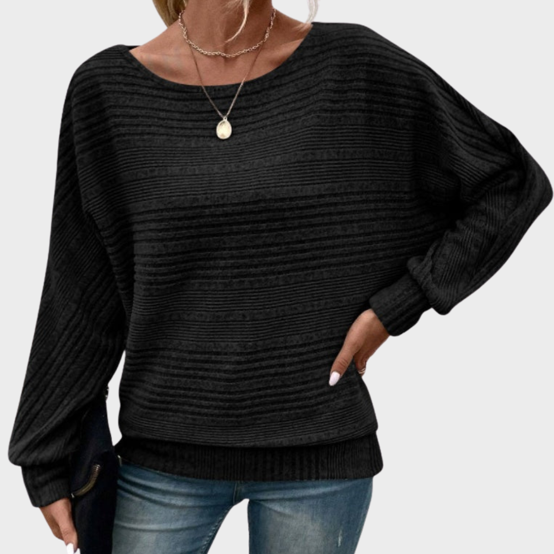 Yasmin | Solid Round-Neck Striped Top with Long Sleeves