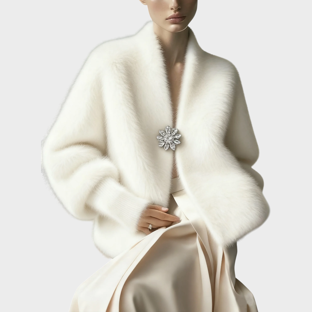 Cheska | Urban V-neck sweater made of synthetic mink with brooch