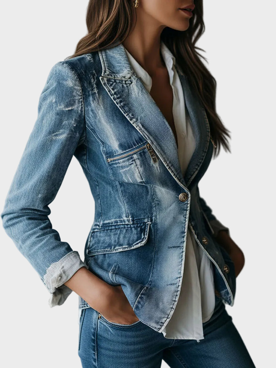 Olaya | Vintage Effortless Tailoring Washed Denim Blazer
