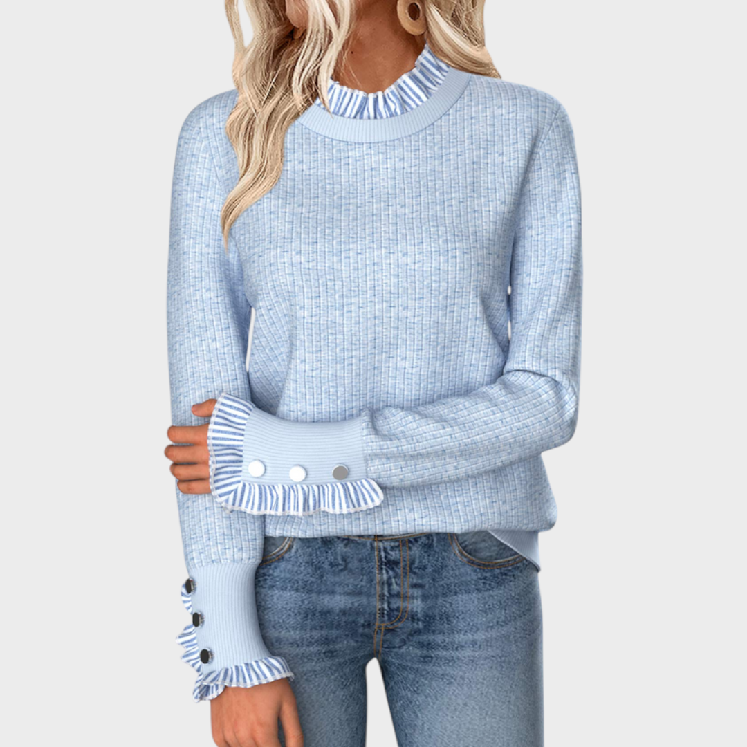 Jelai | Light Blue Long Sleeve Sweatshirt with Striped Pattern