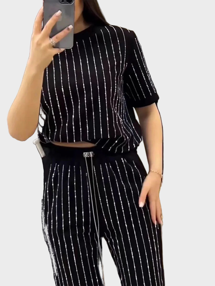 Vivien | Glitter Stripe Two Piece Lounge Set