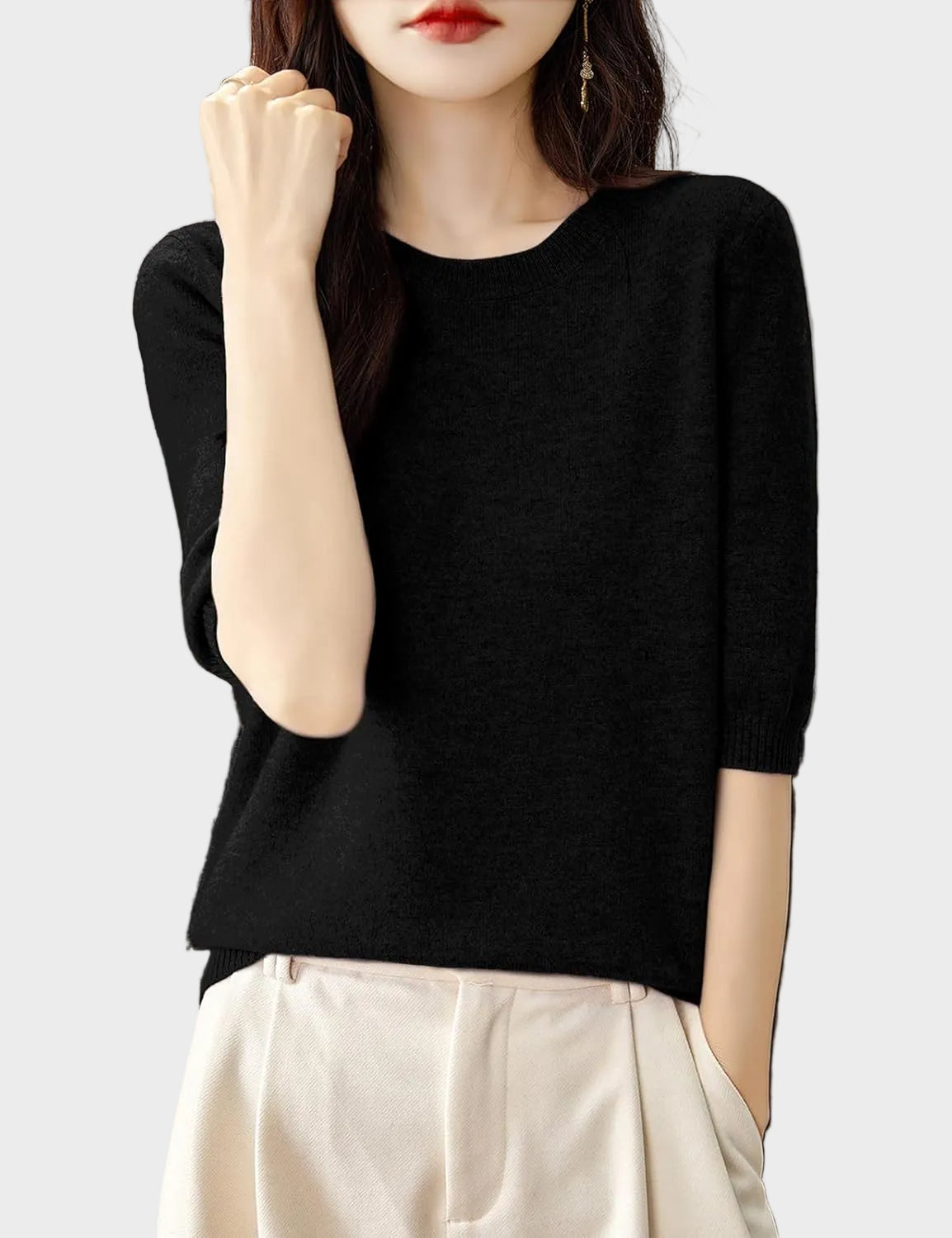 Eureka | 100% Merino Wool Crewneck Half Sleeve Sweater