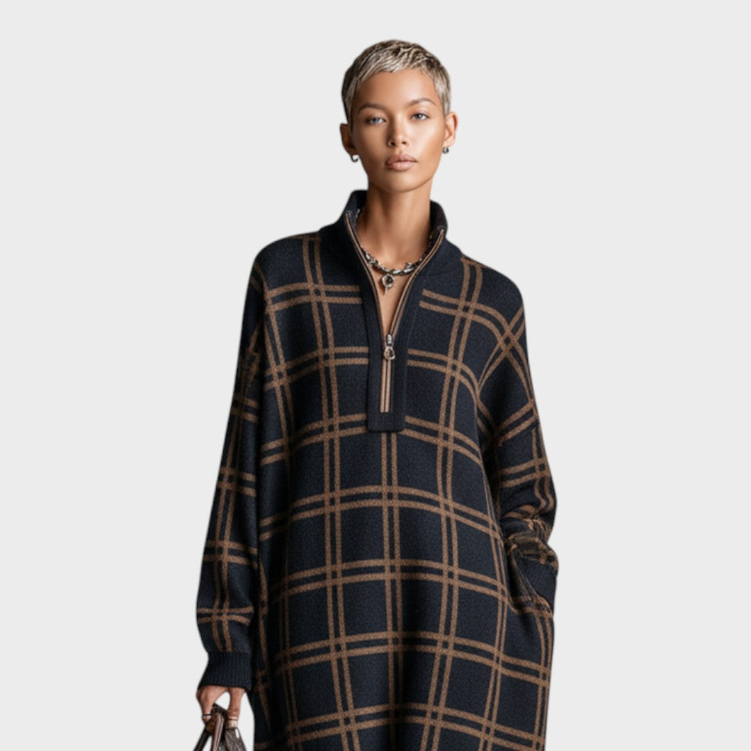 Vassia | Women's Loose Frame Maxi Wool Dress with Zipper