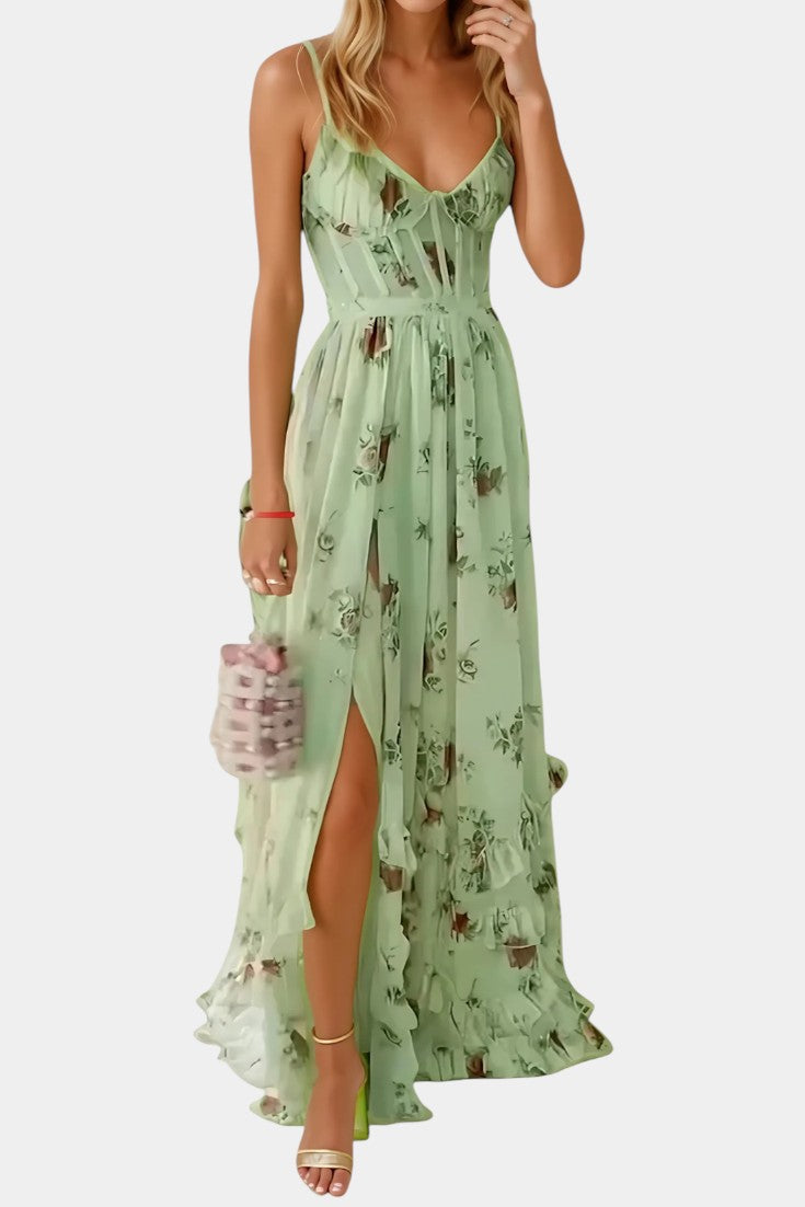 Luna Maxi Corset Dress with Floral Pattern
