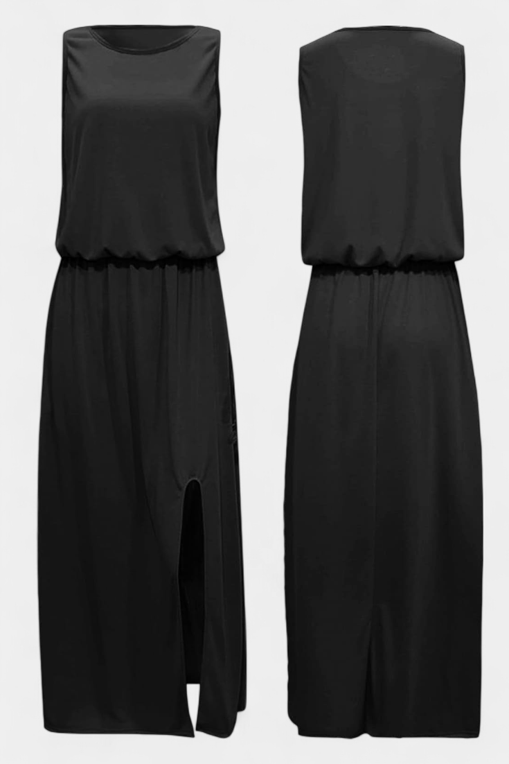 Dianne Sleeveless dress with side slit and loose silhouette