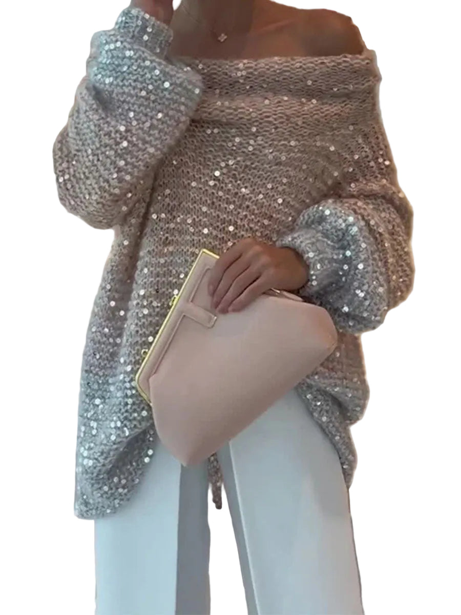 Mia | Sparkle Off Shoulder Knit Sweater