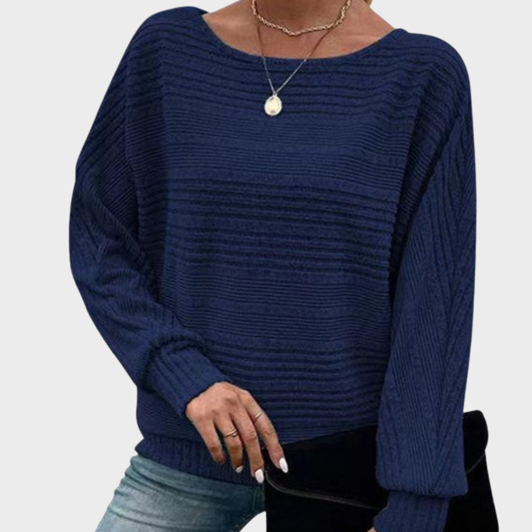 Yasmin | Solid Round-Neck Striped Top with Long Sleeves