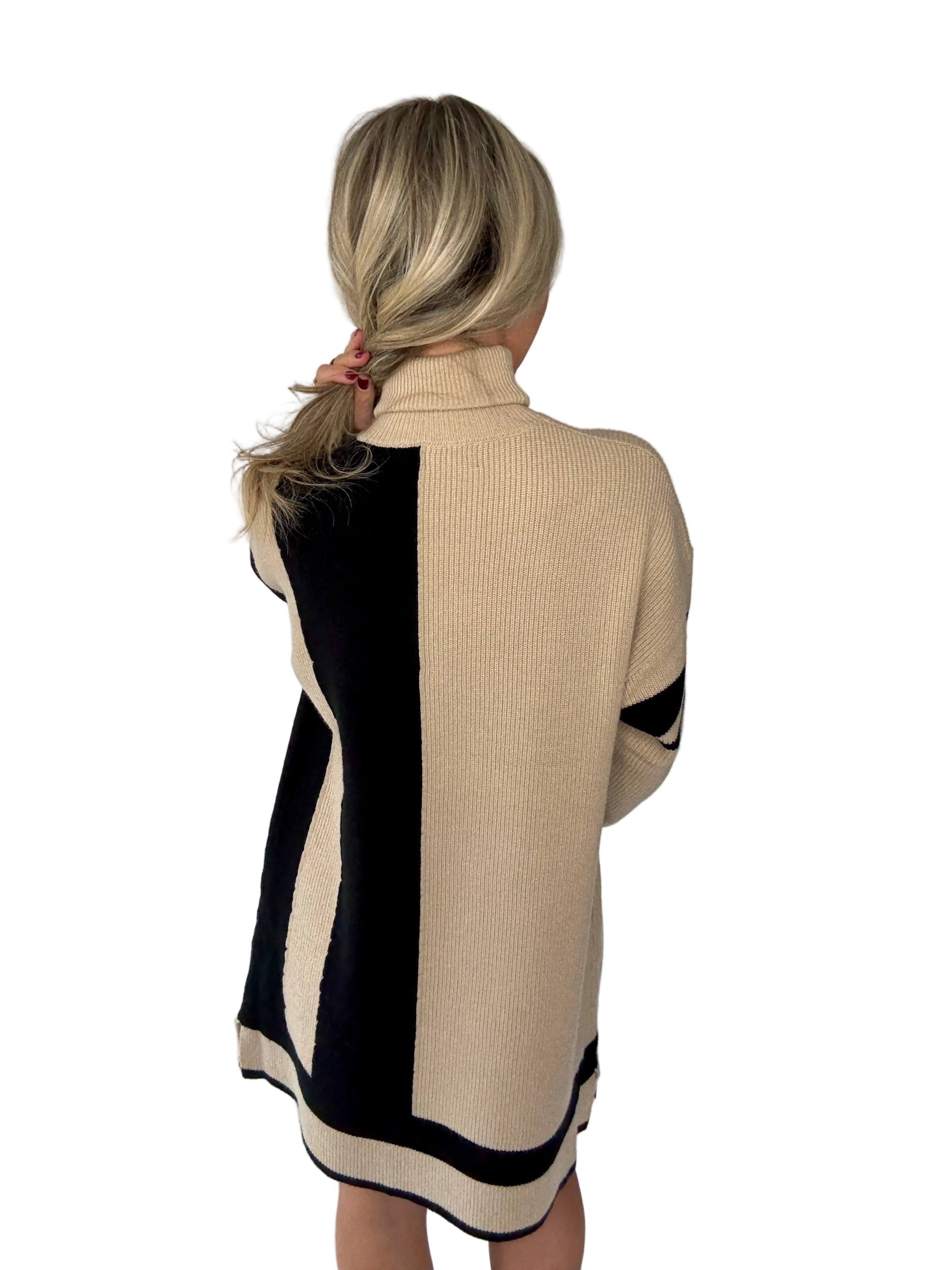 Talia - Refined Contrast Turtle Neck Sweater Dress