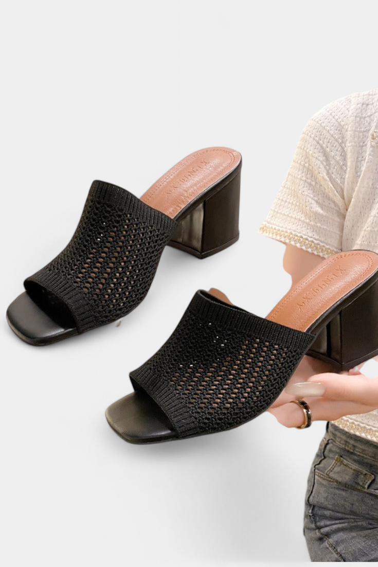 Christy Square Mesh Heel Sandals