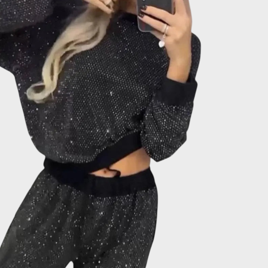 Ethel | Wide blouse with sequins and wide pants (set of 2 pieces)