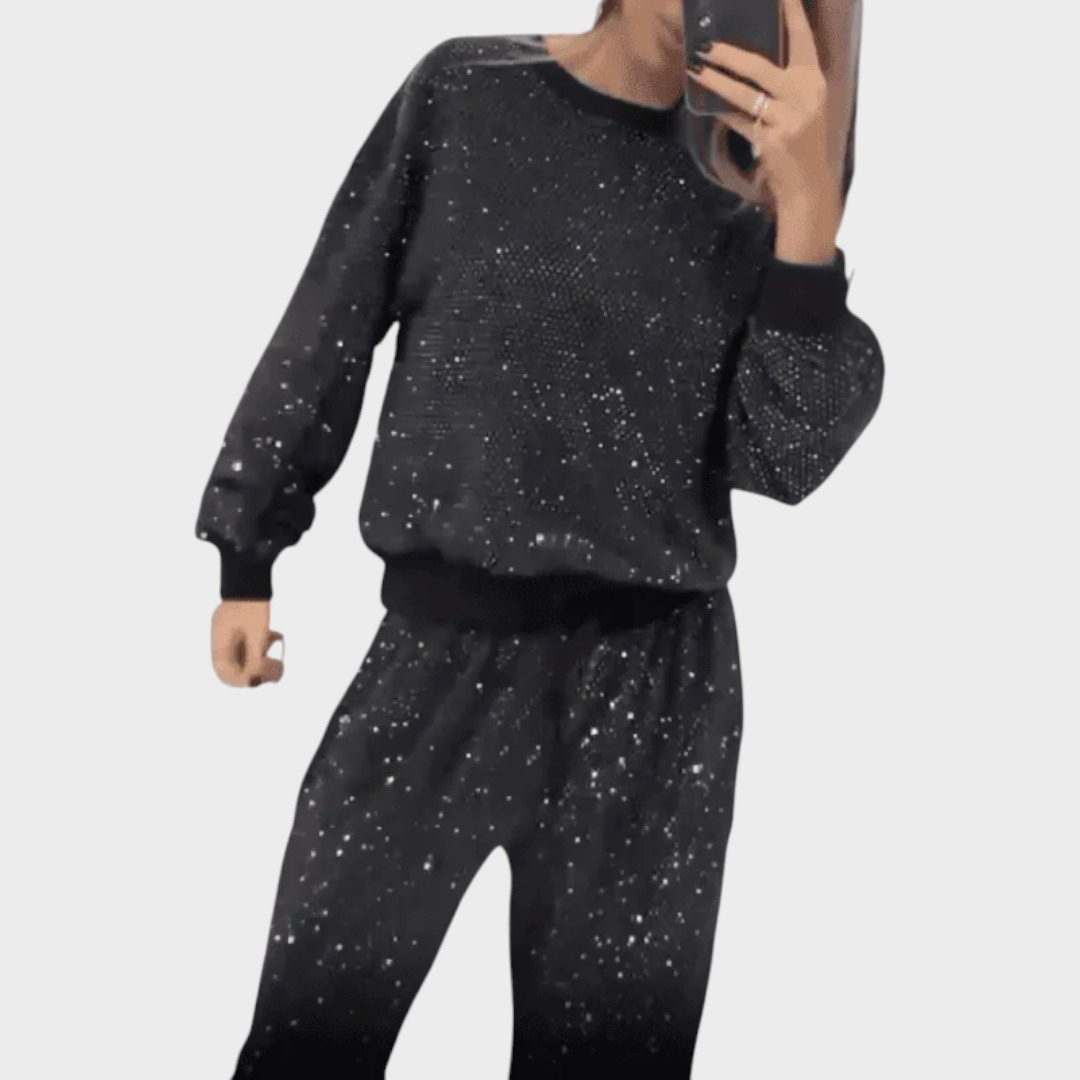 Ethel | Wide blouse with sequins and wide pants (set of 2 pieces)