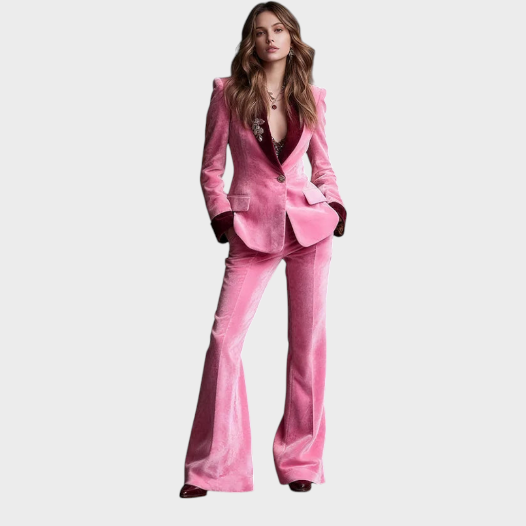 Britney | Pink Velvet 2-Piece Suit with Colors