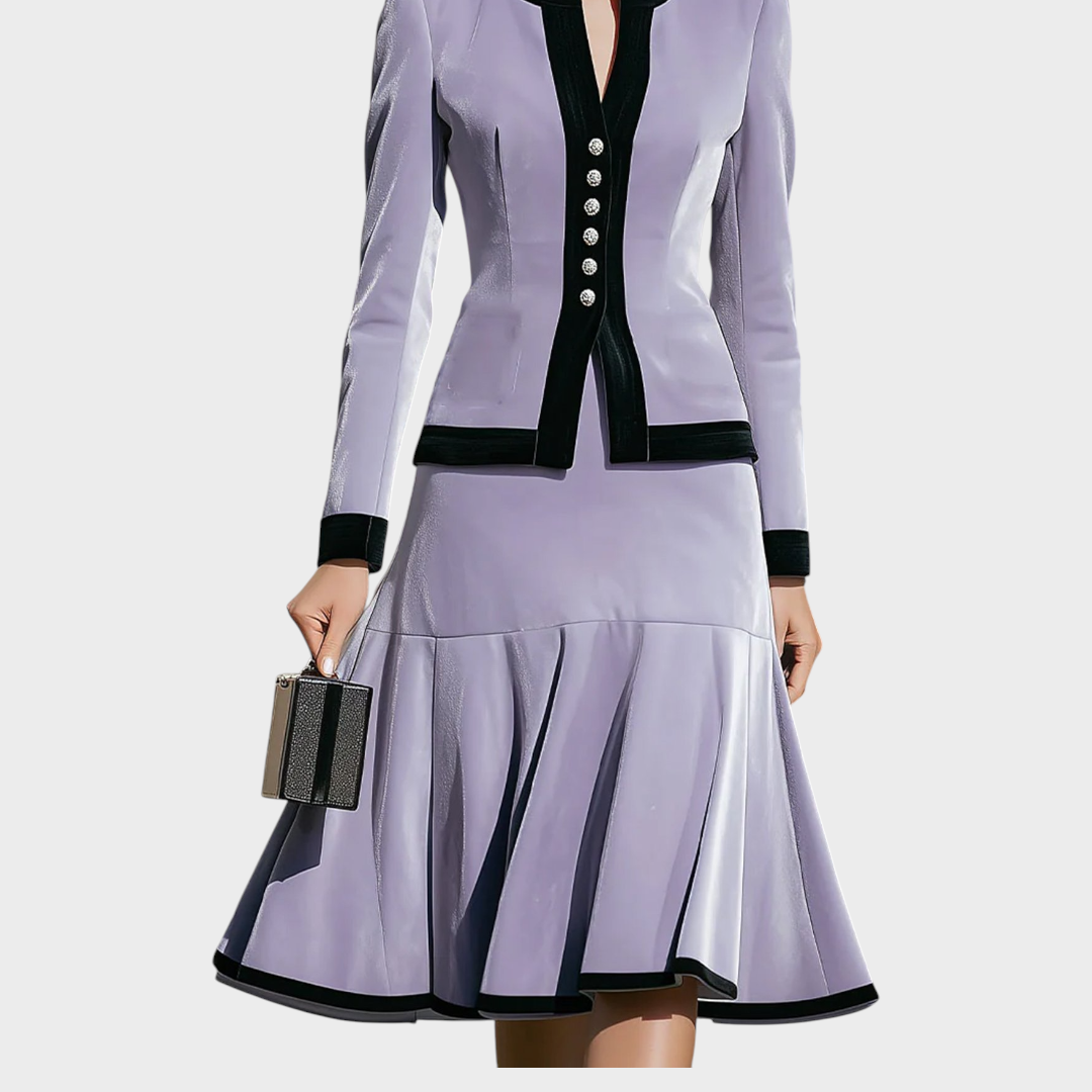 Nikki | Urban velvet button-down jacket with color block and round neck