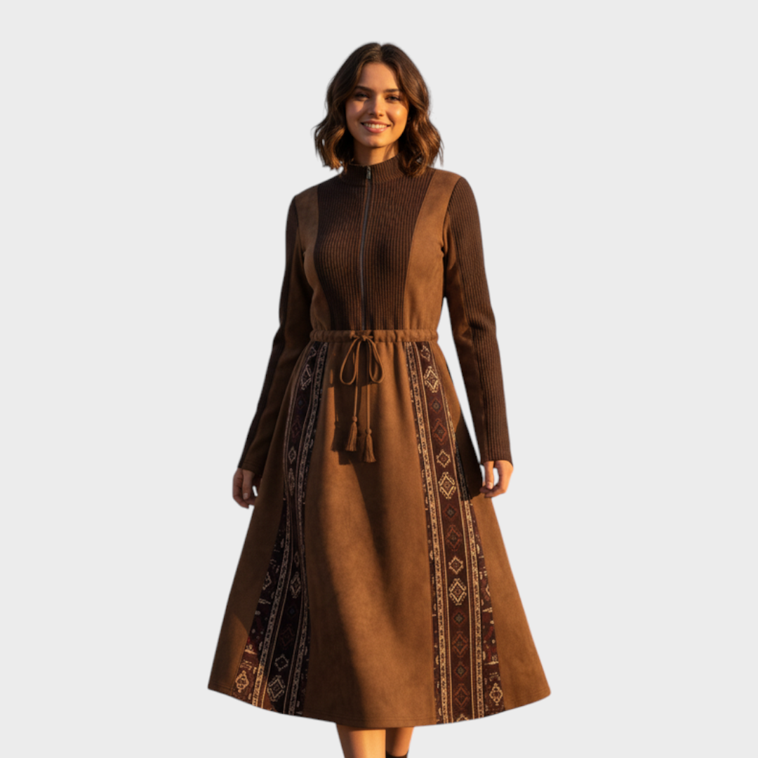 Ellaine | Stylish Hooded Dress with Ethnic Designs and Adjustable Waist