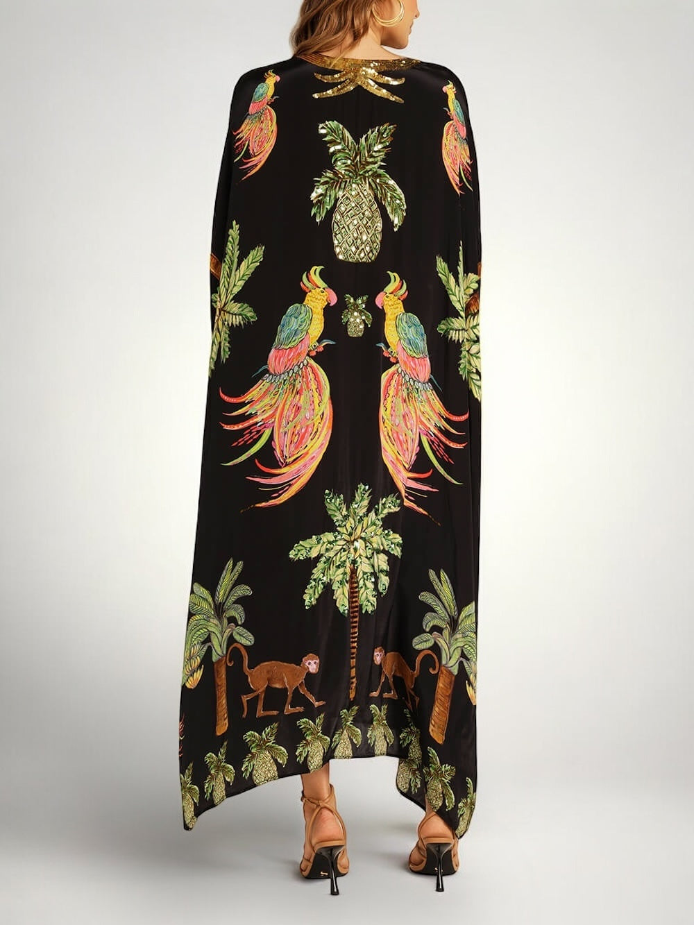 Sahara | Šaty s potiskem kokosového stromu a spadnutými rameny