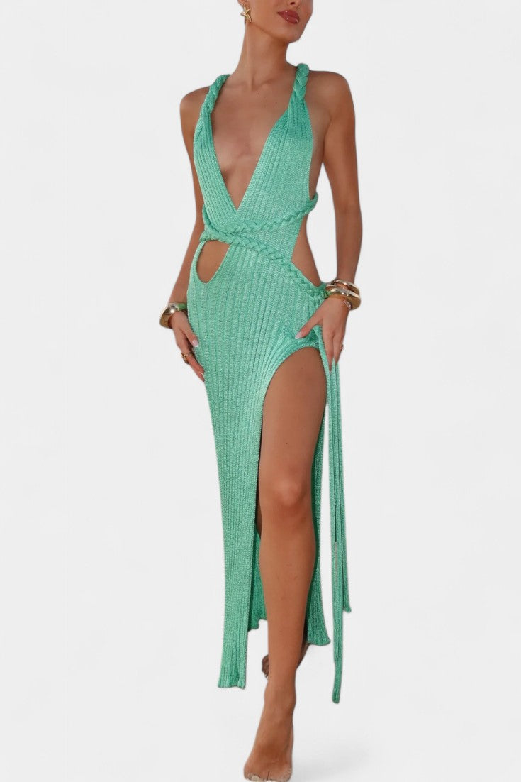 Pletené maxi šaty Jamie s copánkovým detailem v pase