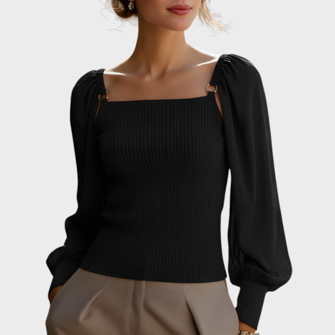 Farrah | Loose Knit Top with Satin Balloon Sleeves