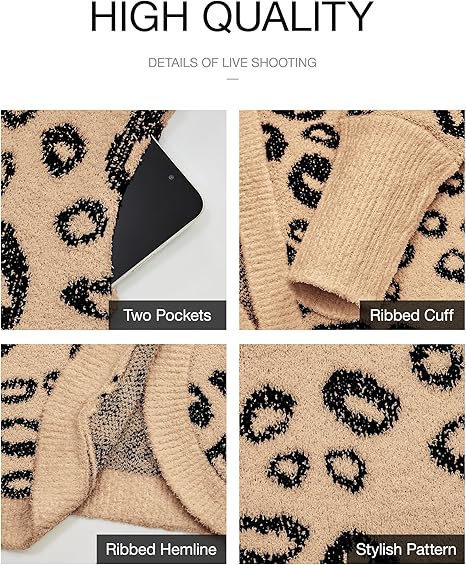 Faye - Leopard Cardigan for Women Long Sleeve Open Front Cardigans Sweaters Pockets Loose Knit