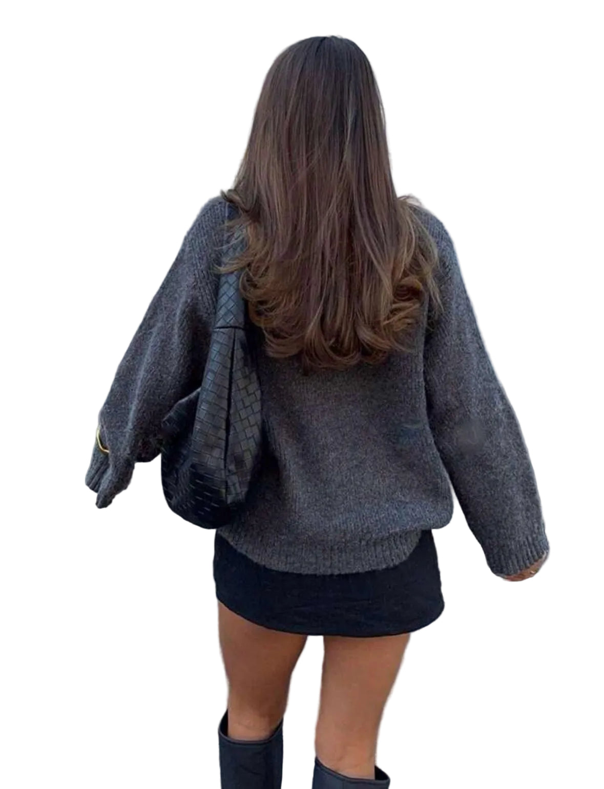 Alexa | Cozy Grey Tie-Front Knit Sweater