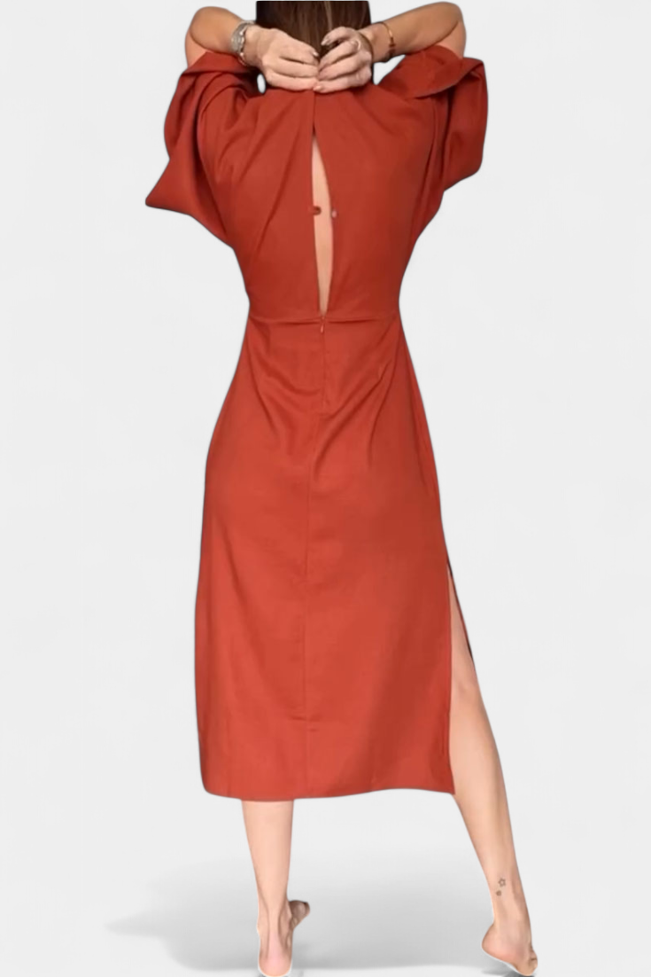 Ainhoa Casual Dress with Knot Front and Plunging Neckline