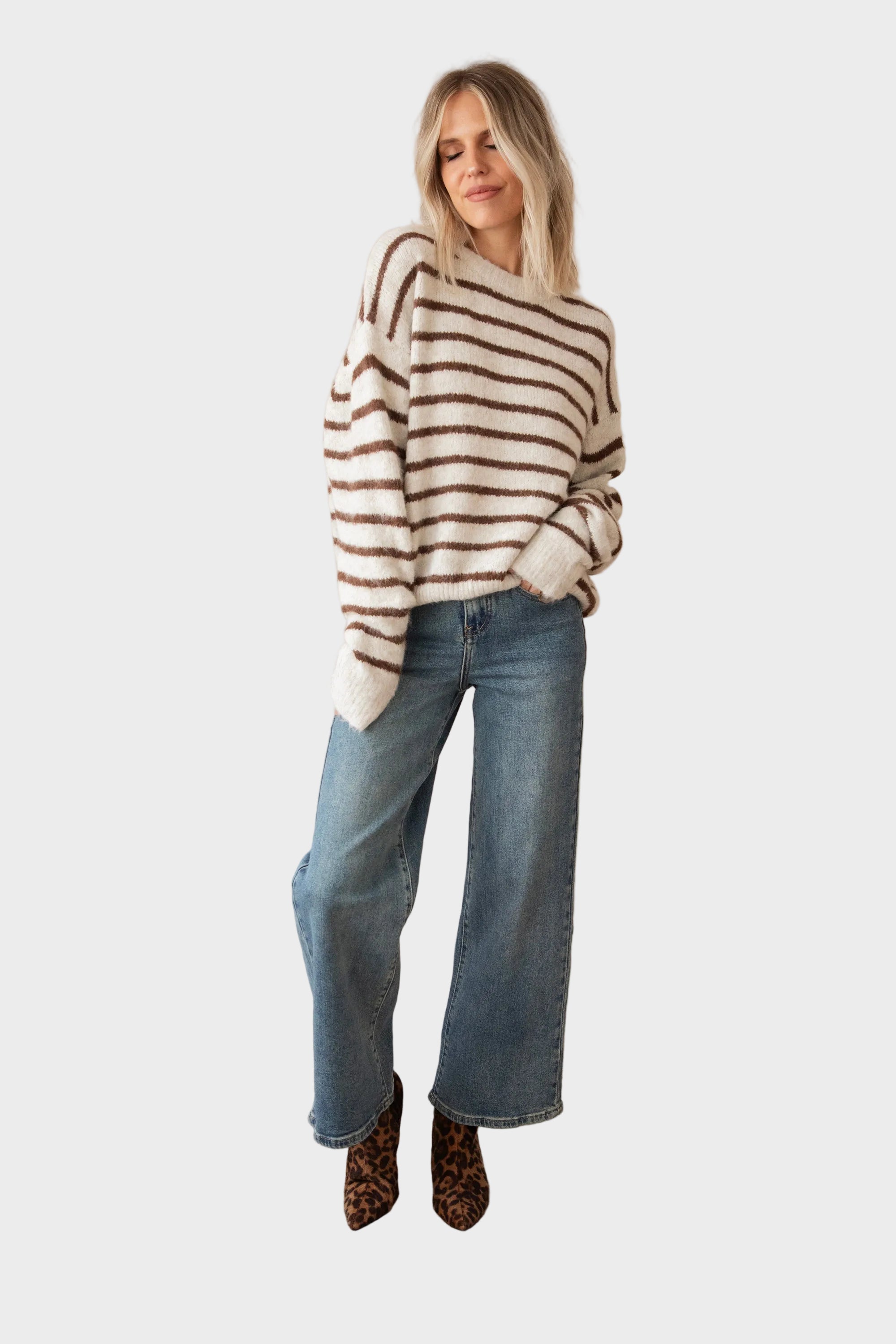 Janine | Pullover - Samantha Stripe - Beige/Choco