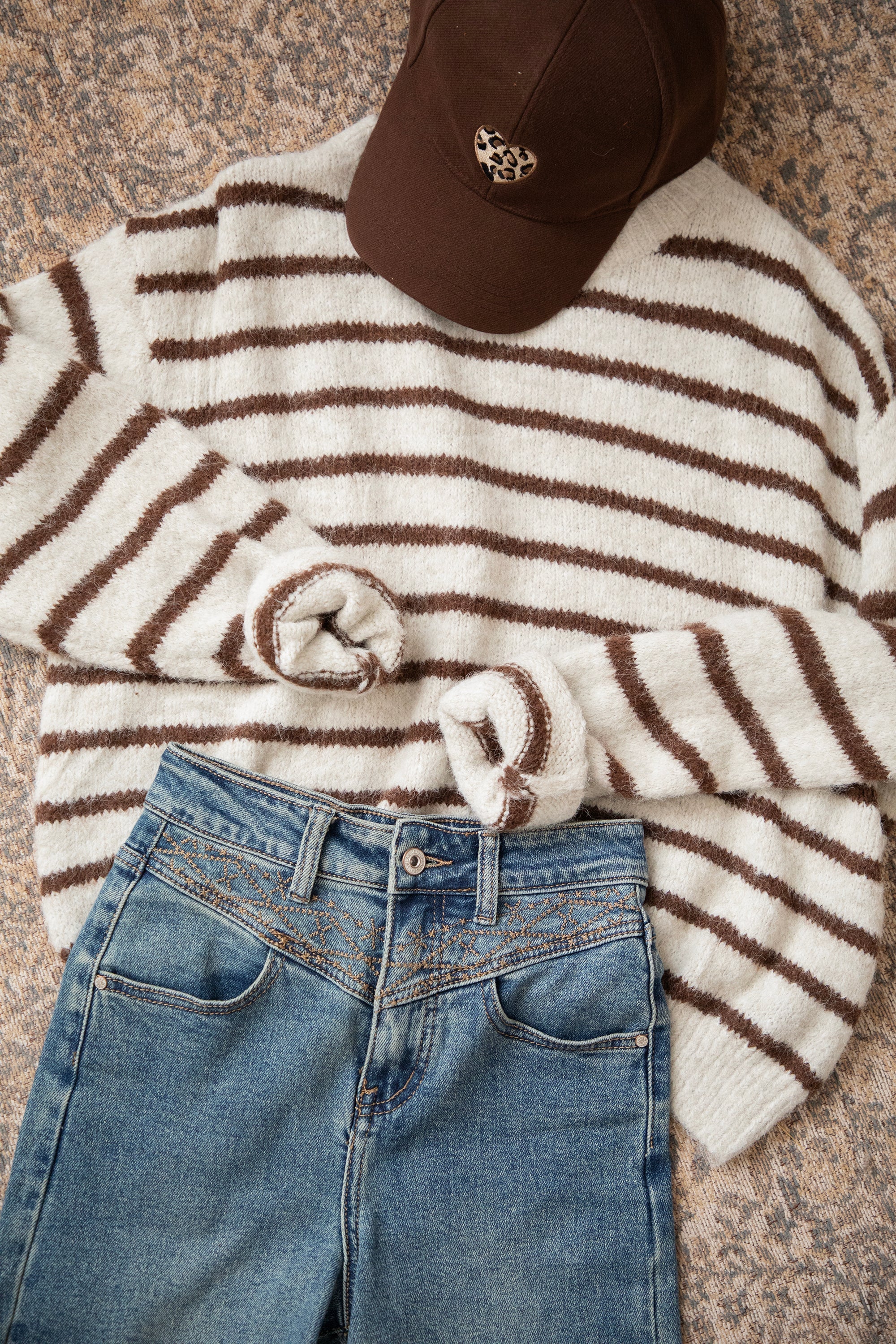 Janine | Pullover - Samantha Stripe - Beige/Choco