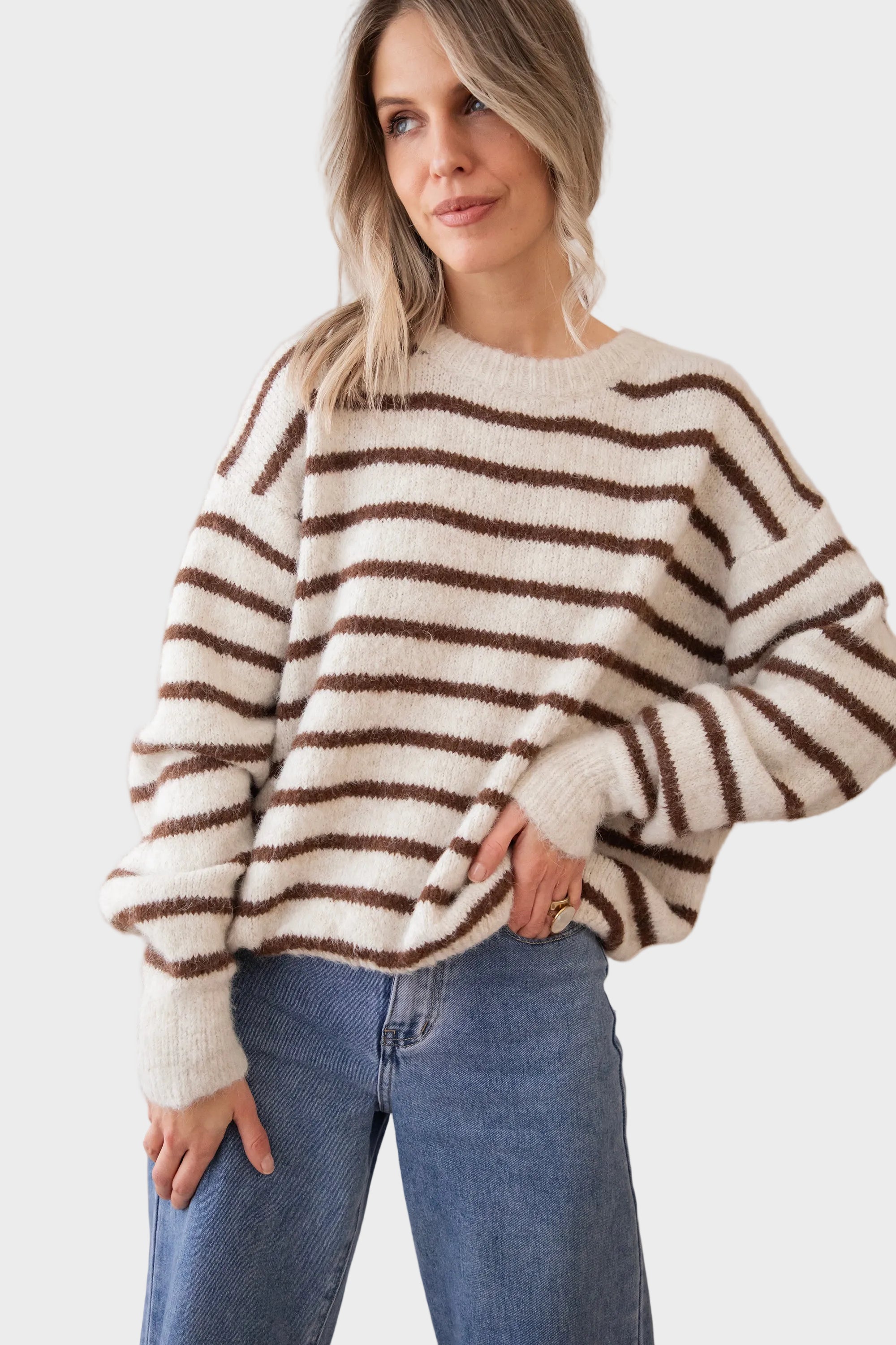 Janine | Pullover - Samantha Stripe - Beige/Choco