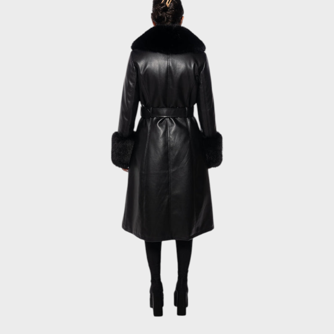 Jodie | BLACK FAUX LEATHER TRENCH COAT