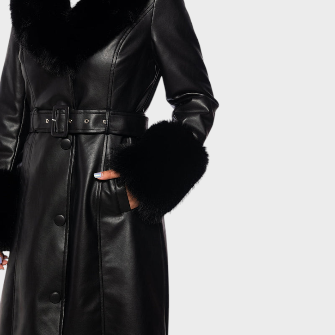 Jodie | BLACK FAUX LEATHER TRENCH COAT