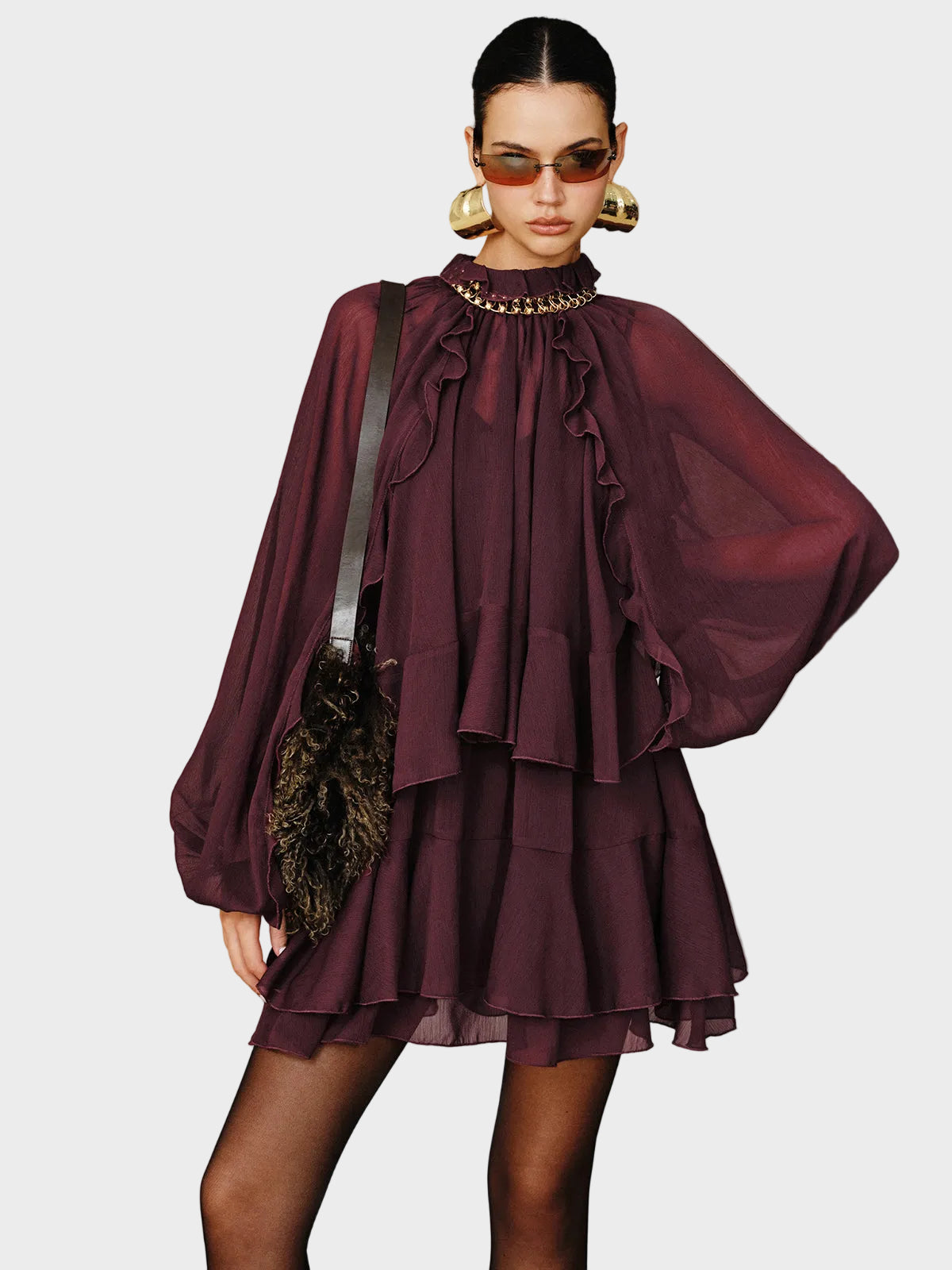 Tiana | Tiered Ruffle Chiffon Mini Dress Set with Liner