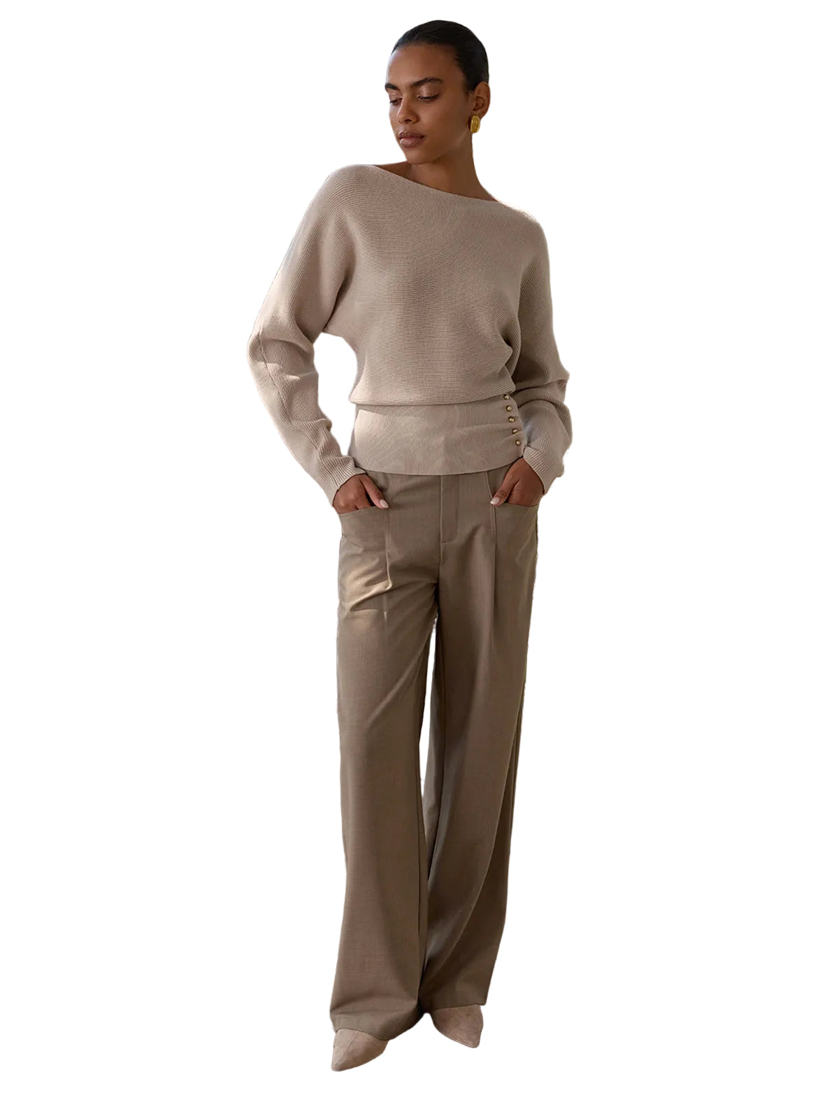 Rina - Metal Detail Ribbed Knit Sweater