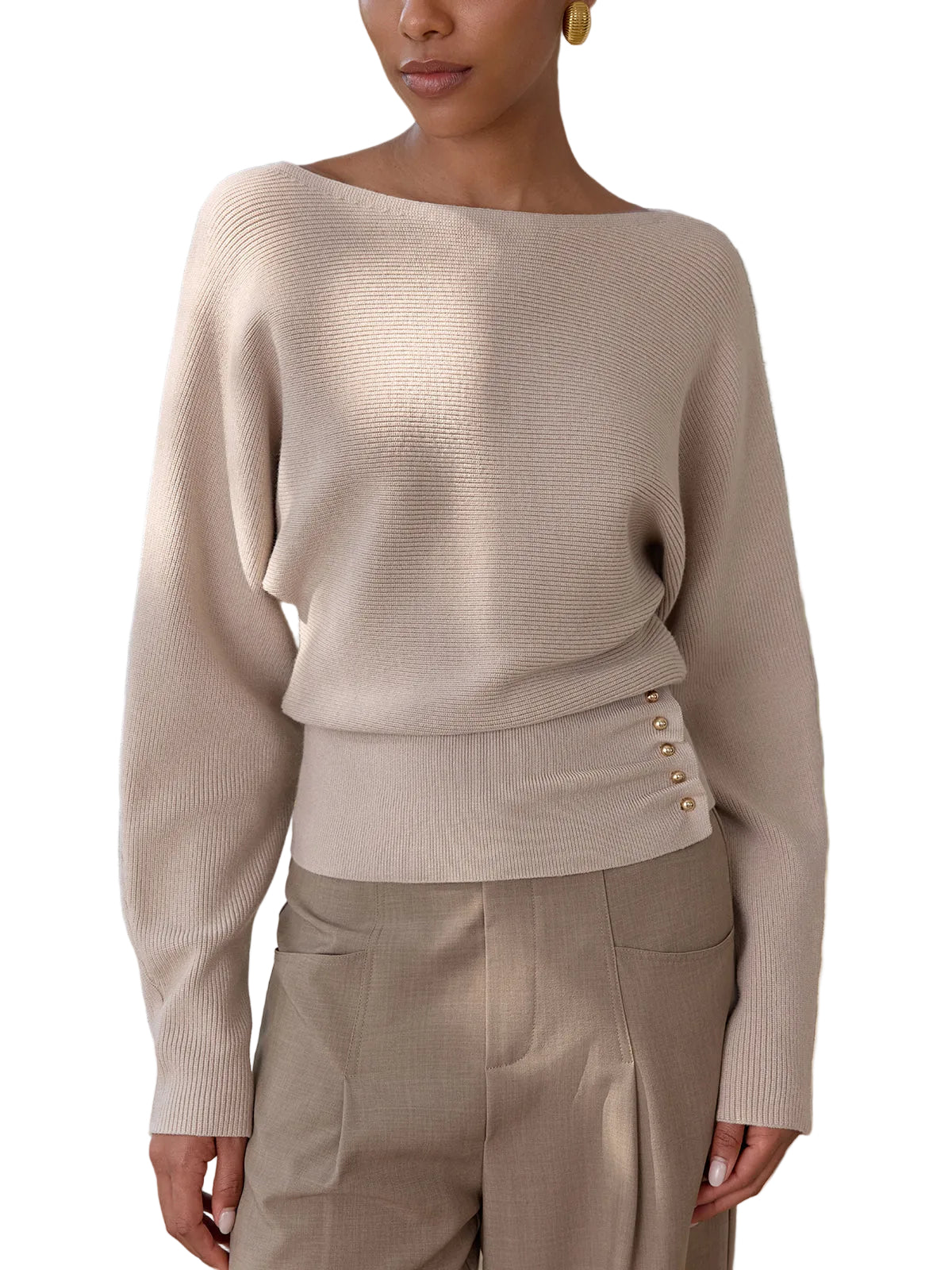 Rina - Metal Detail Ribbed Knit Sweater