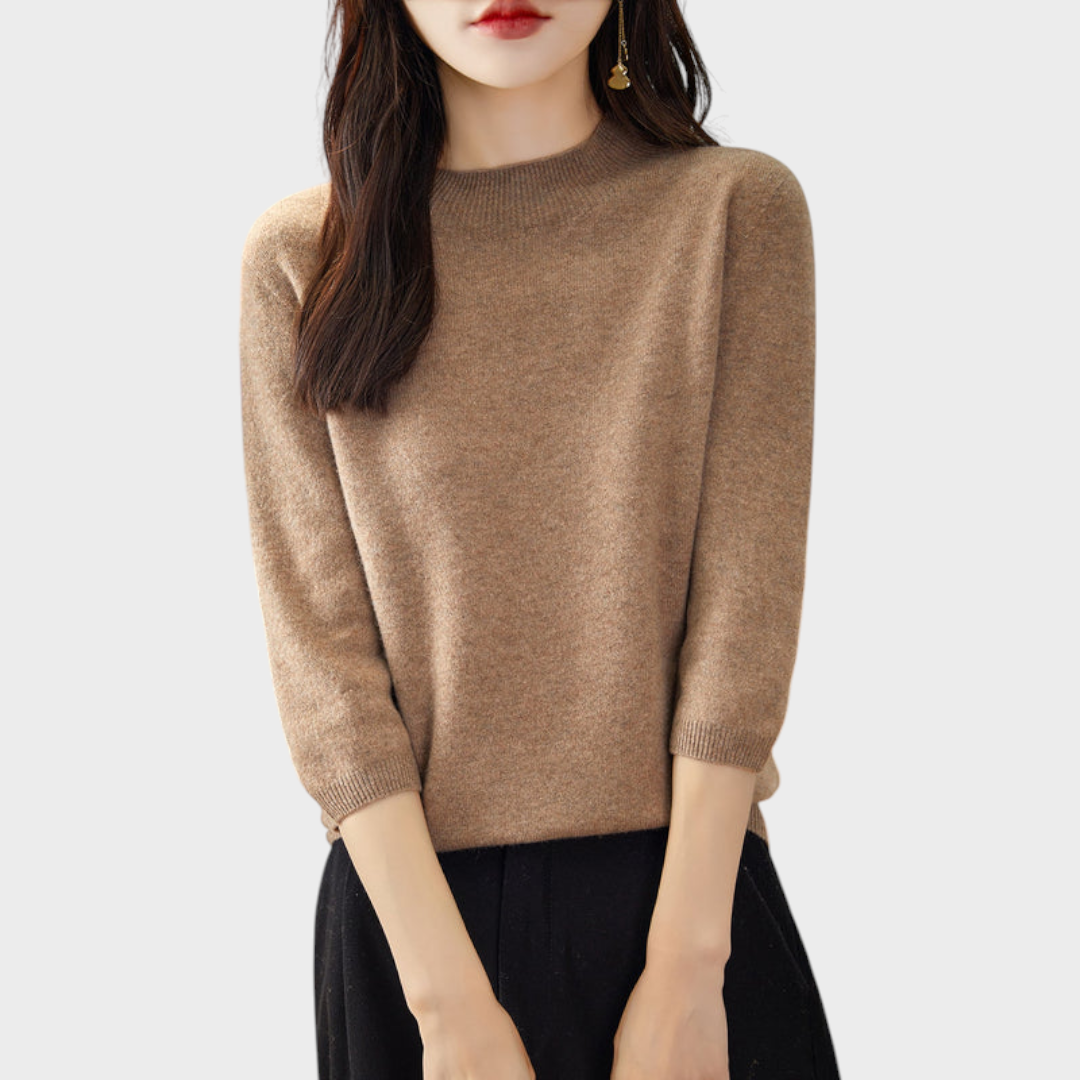 Lilith | 100% Wool Half-Sleeve Sweater with Mock Neck
