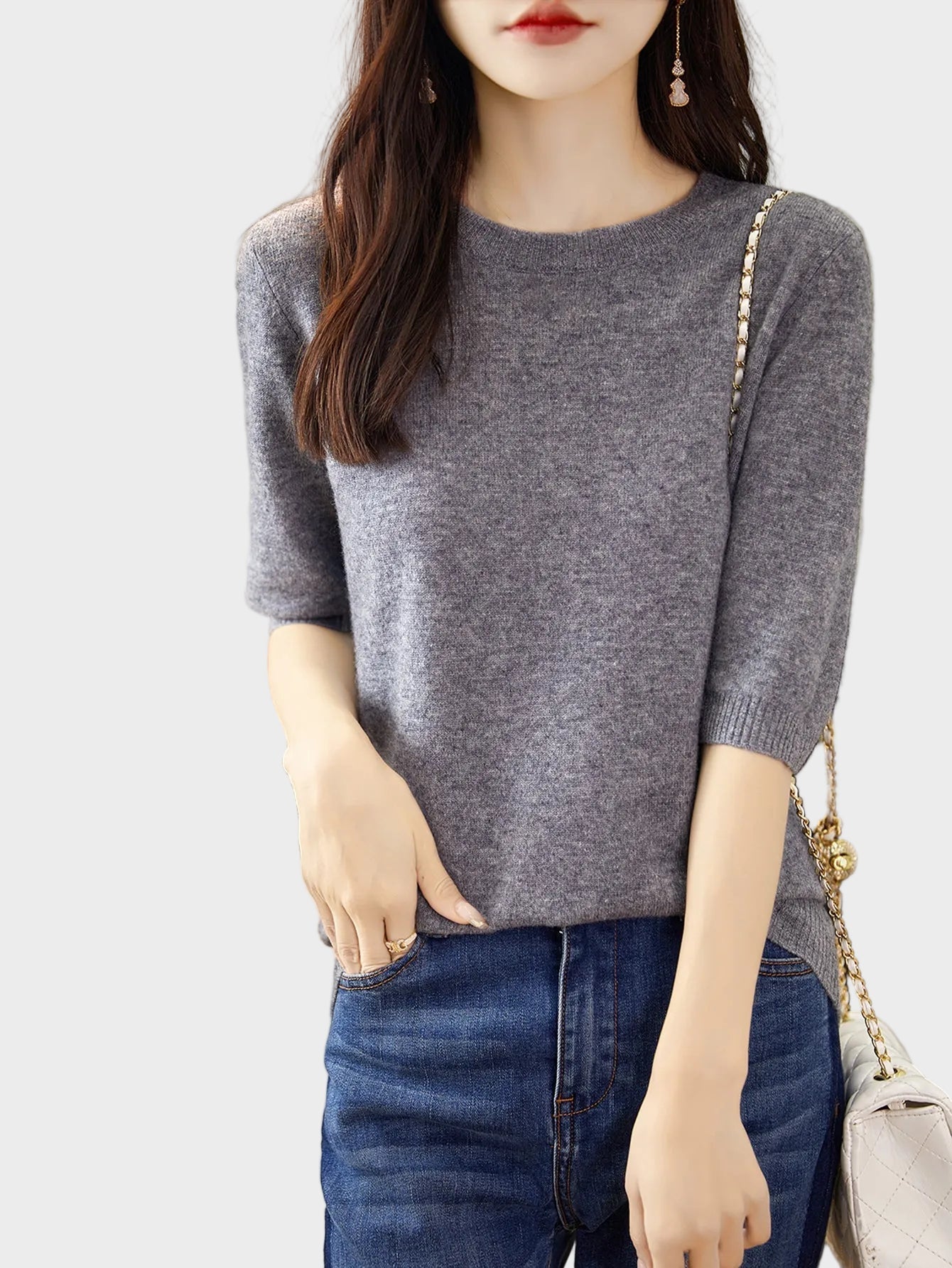 Eureka | 100% Merino Wool Crewneck Half Sleeve Sweater