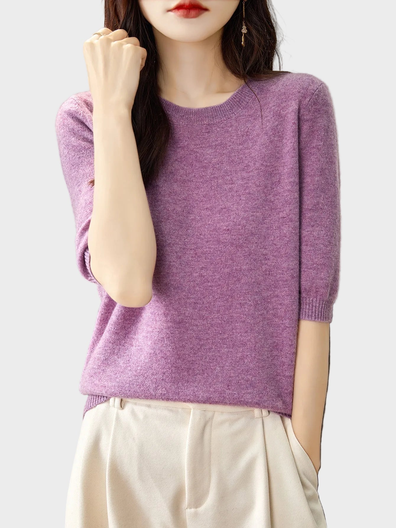 Eureka | 100% Merino Wool Crewneck Half Sleeve Sweater