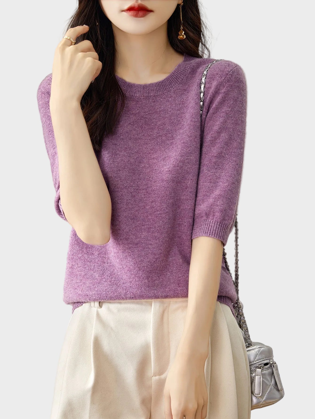 Eureka | 100% Merino Wool Crewneck Half Sleeve Sweater