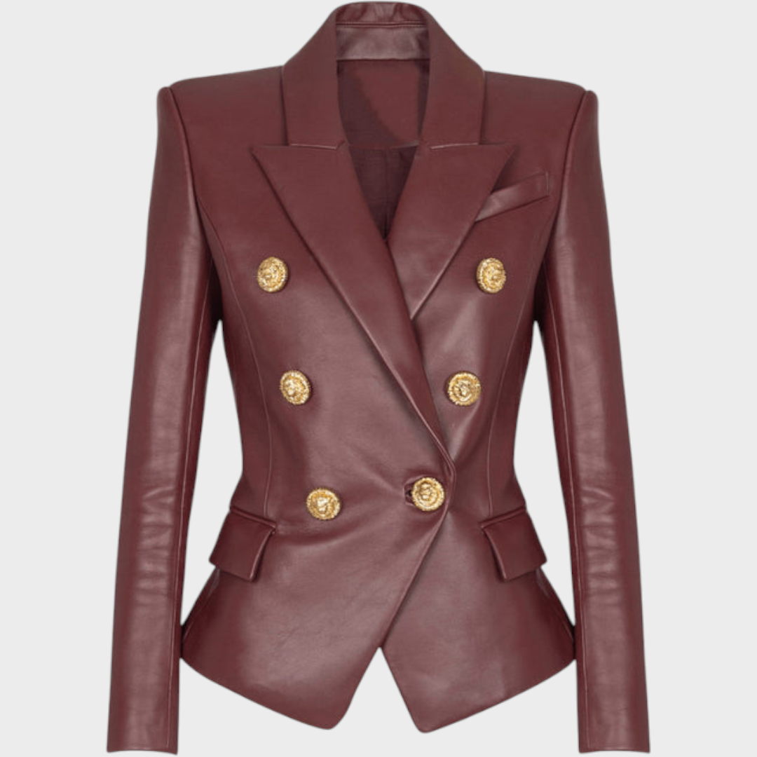 Akisha | Burgundy Buttoned Leather Jacket