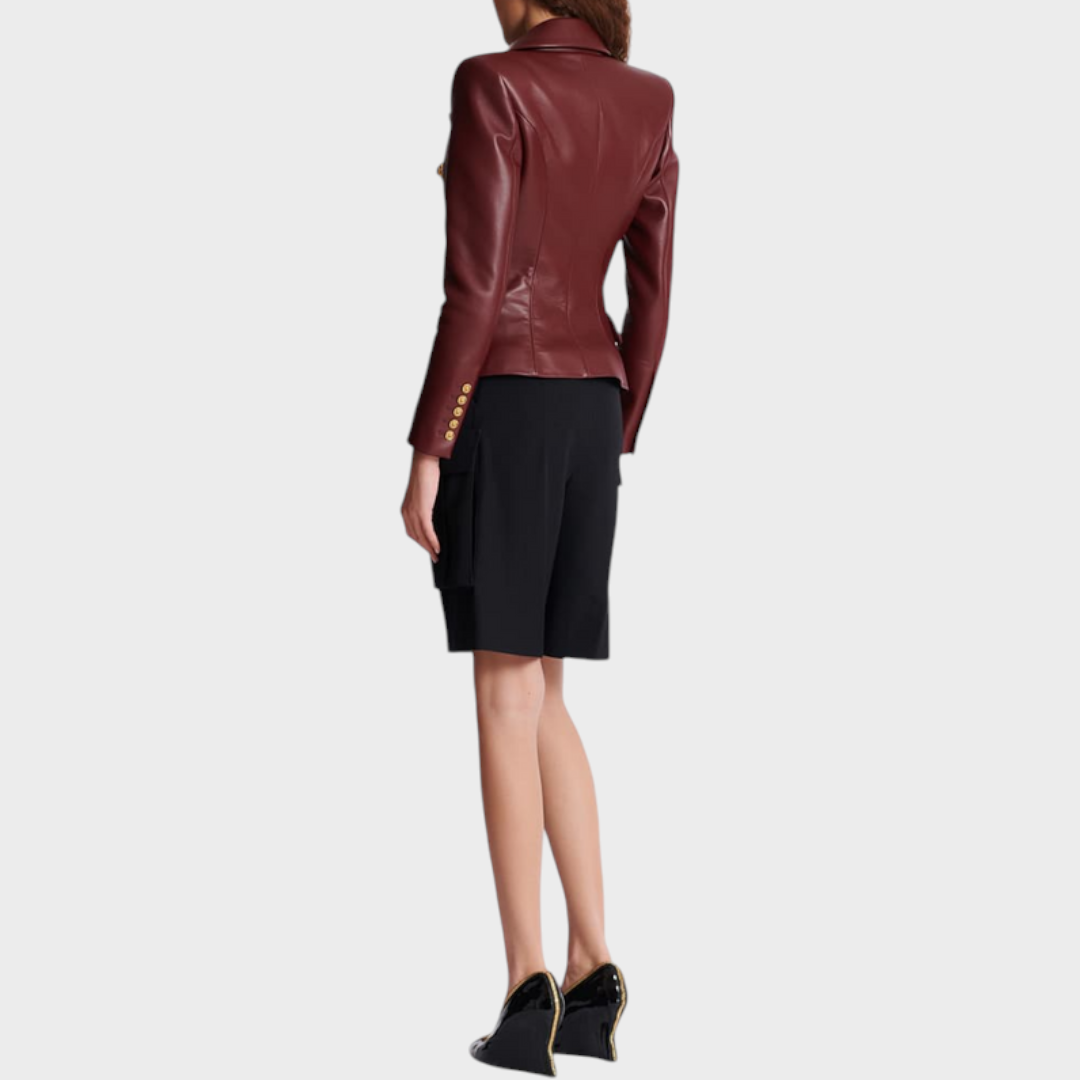Akisha | Burgundy Buttoned Leather Jacket