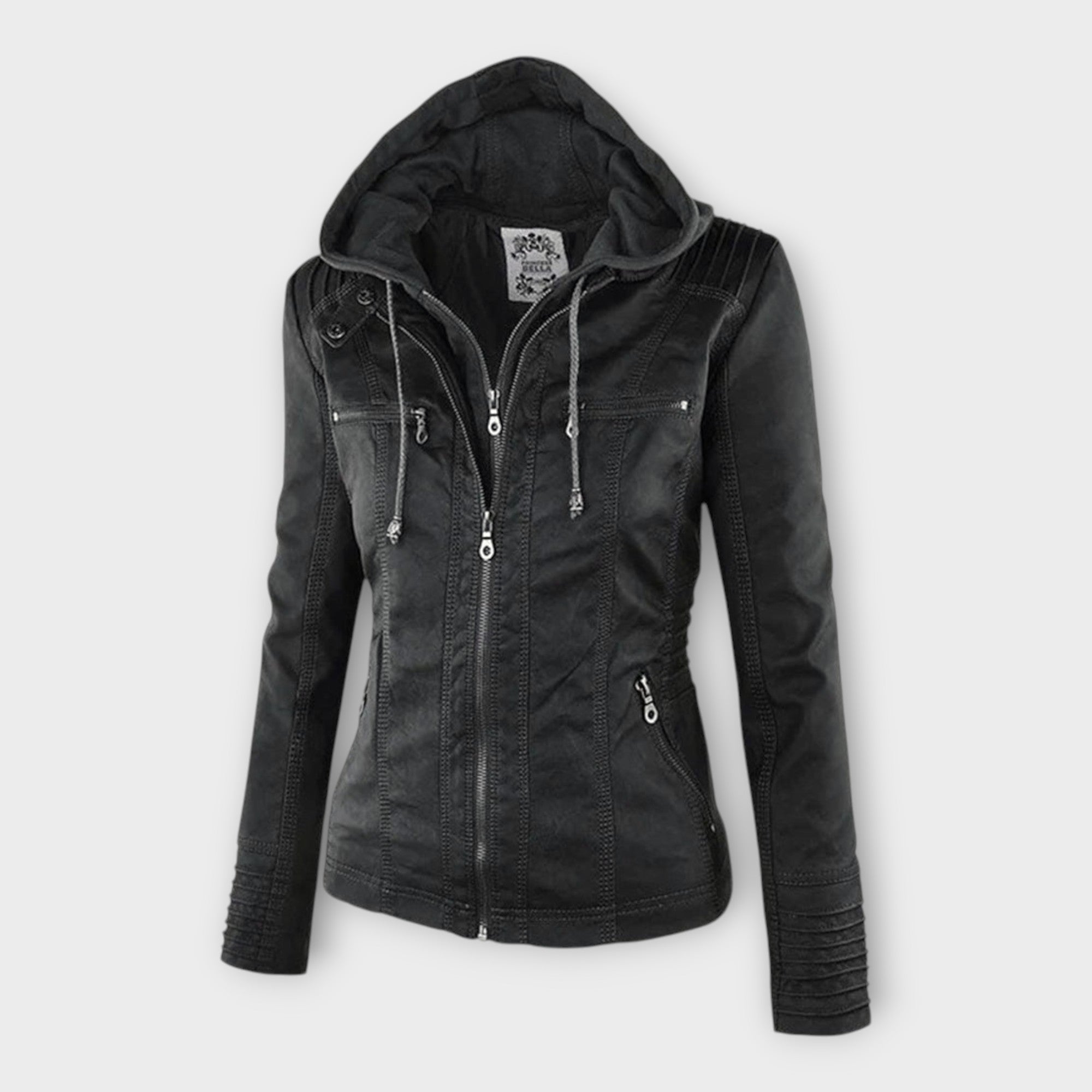 Modern Leather Jacket with Hood and Timeless Line