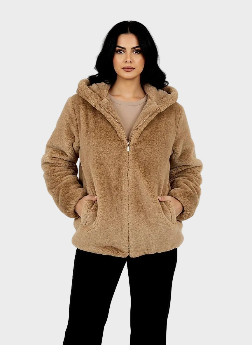 Nancy - Teddy fleece hooded jacket with zipper