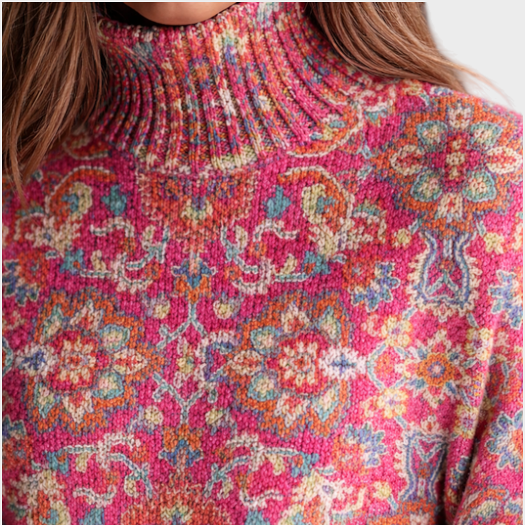 Annabelle | Retro Ethnic Floral Turtleneck