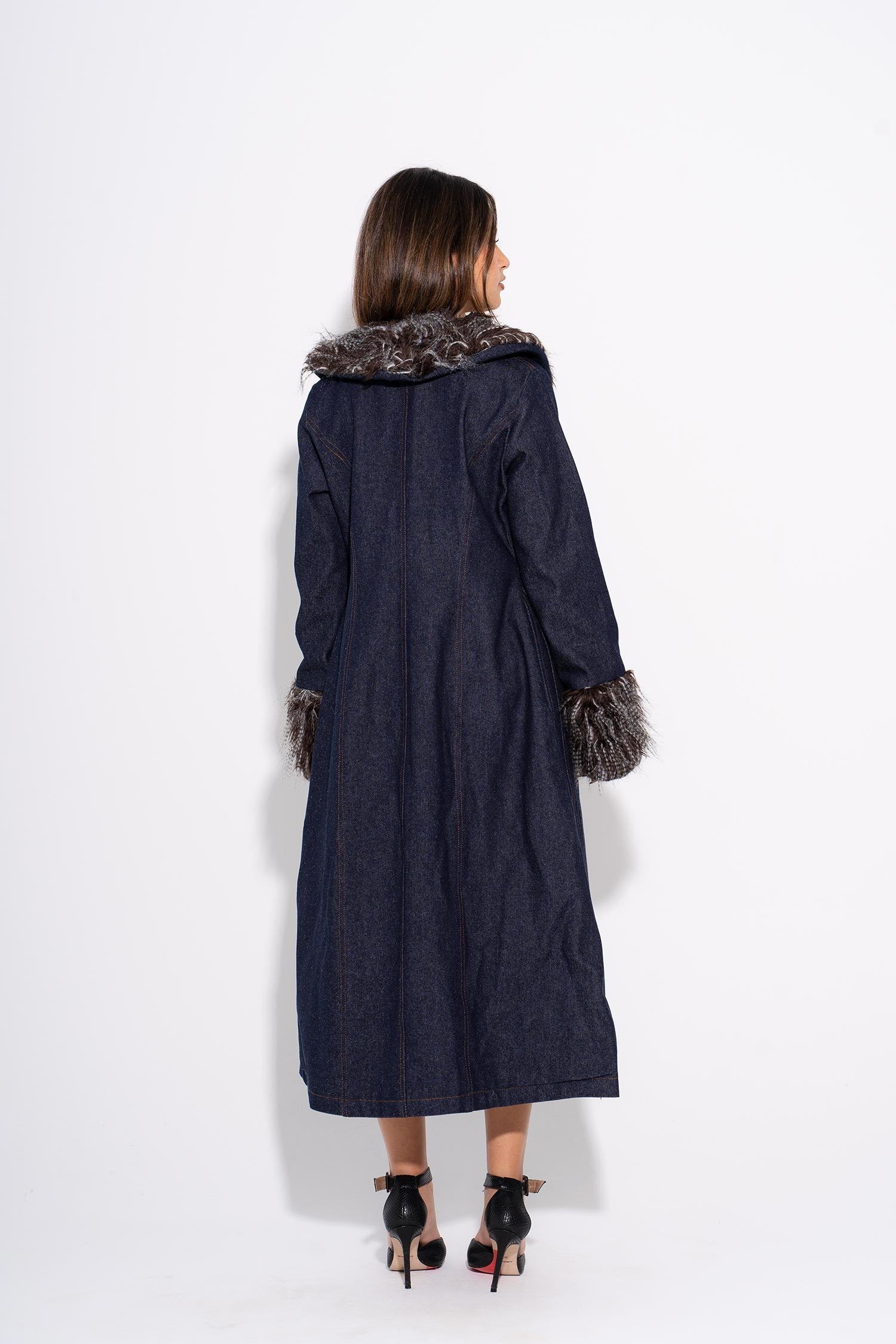 Evlampia | Denim Coat with Fur - Black