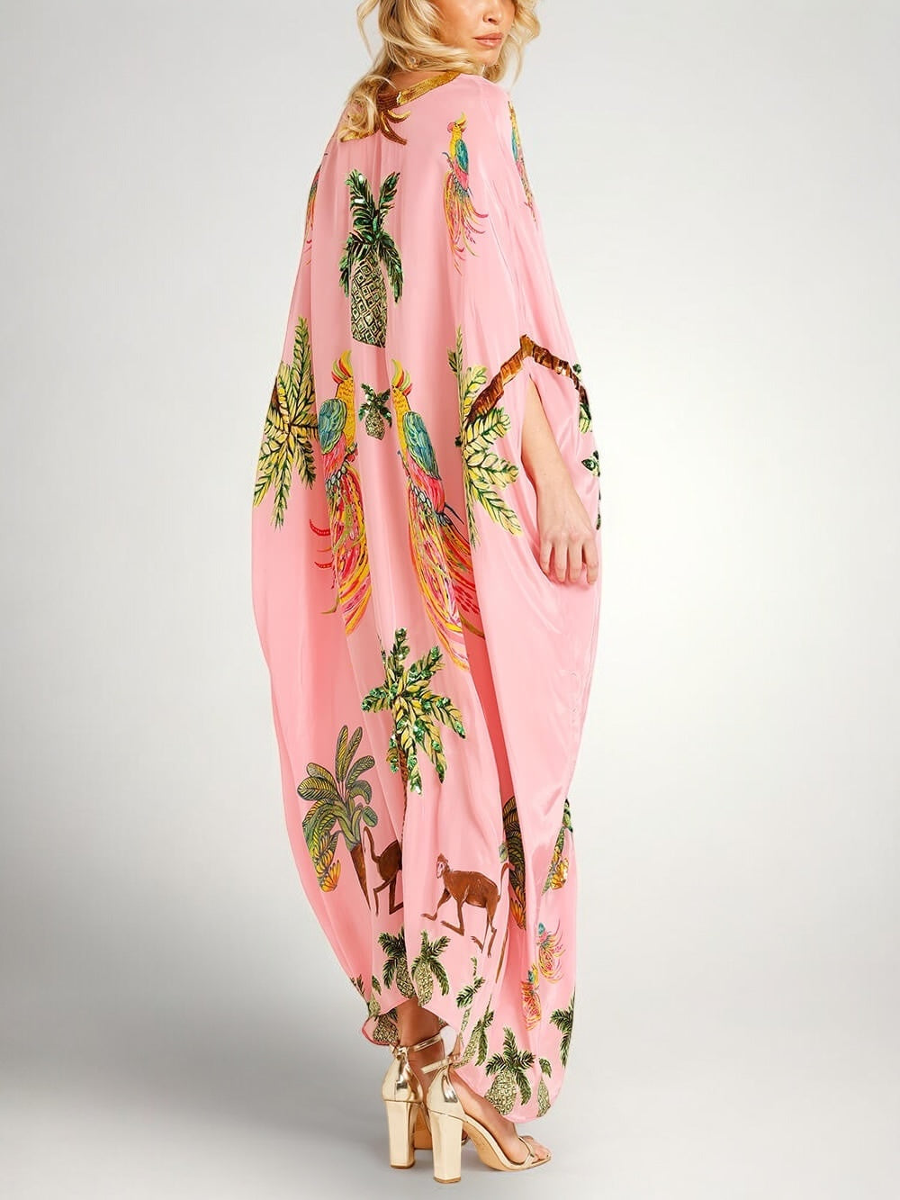 Sahara | Šaty s potiskem kokosového stromu a spadnutými rameny