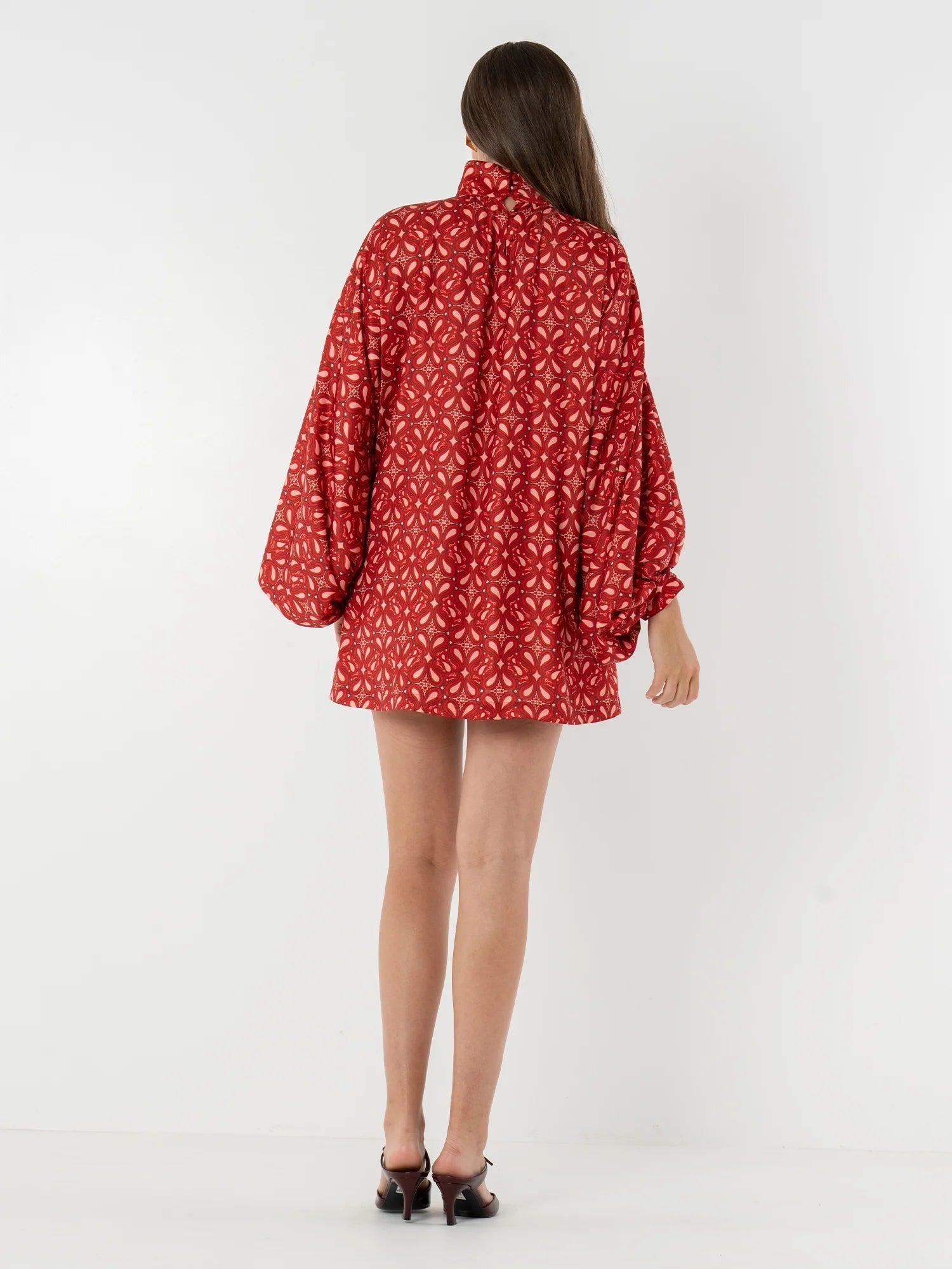 Kayla - Bohemian High Neck Lantern Sleeve Mini Dress