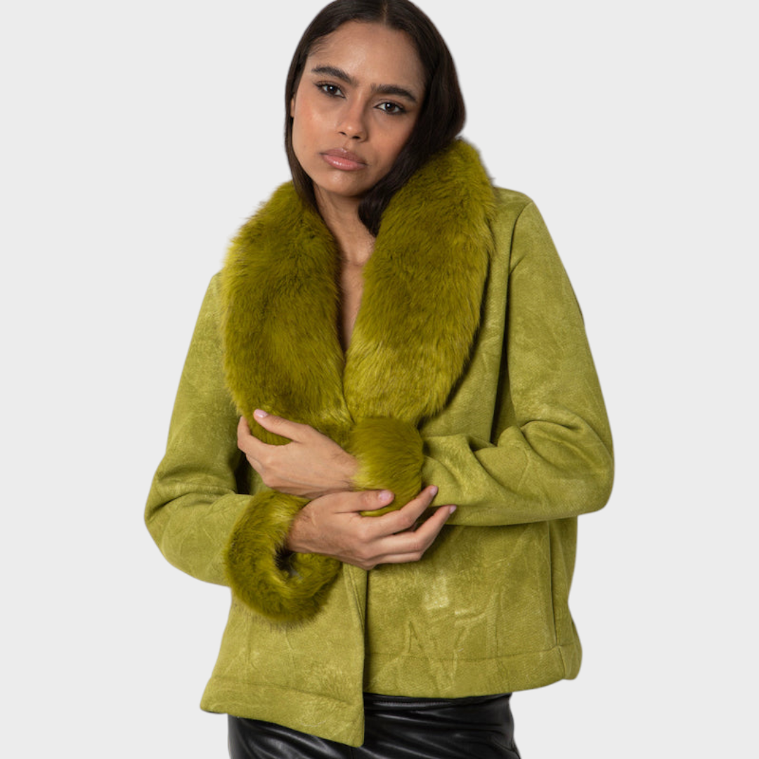 Nathalie | Green Faux Fur Jacket