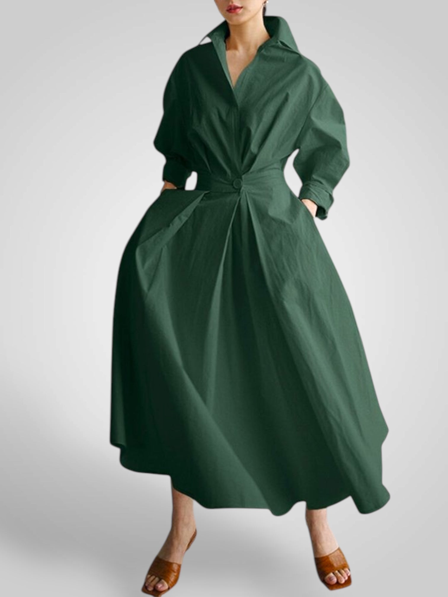 Ella | Dámské maxi šaty s kapsami, knoflíky a dlouhým rukávem