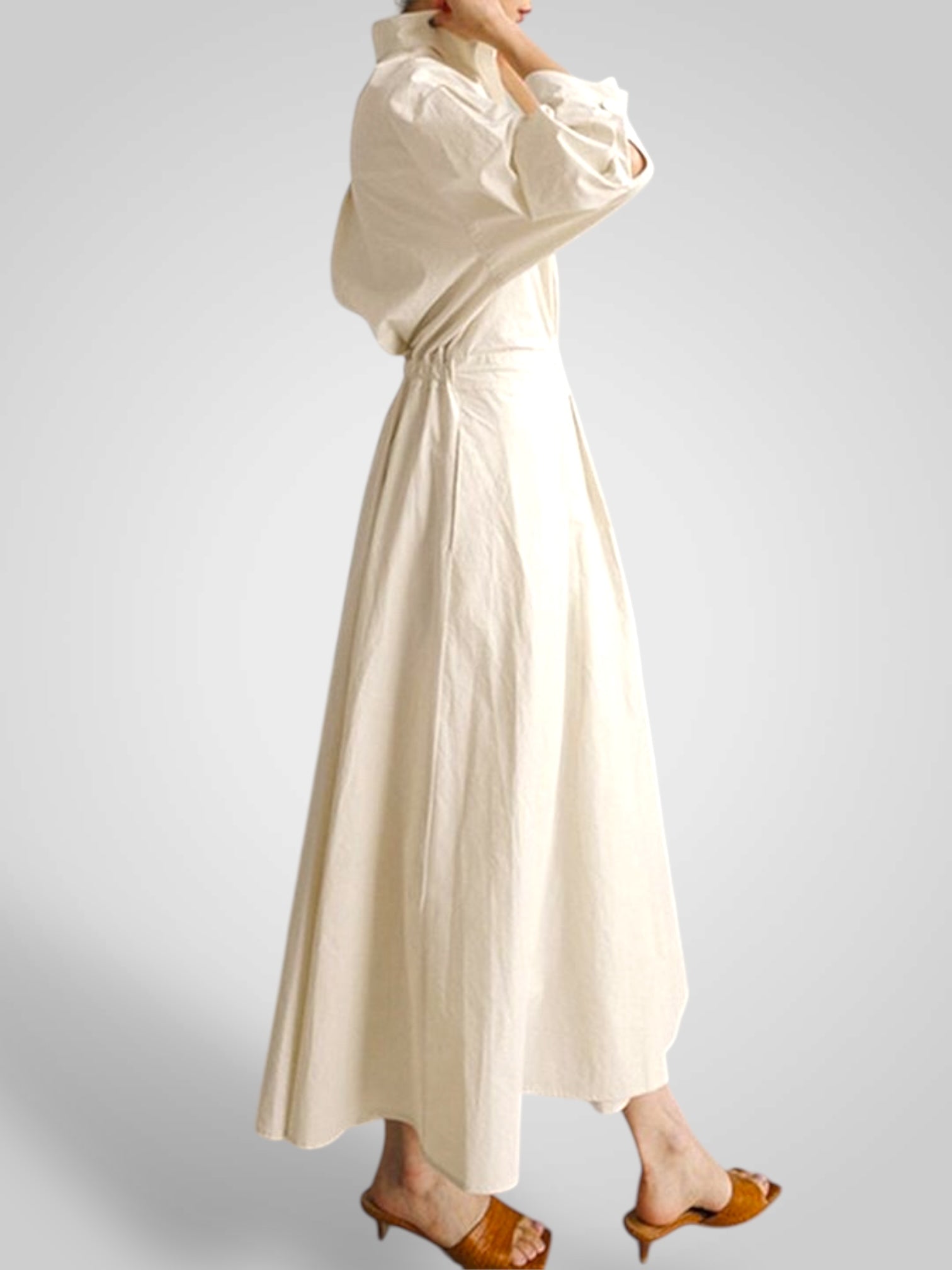 Ella | Dámské maxi šaty s kapsami, knoflíky a dlouhým rukávem