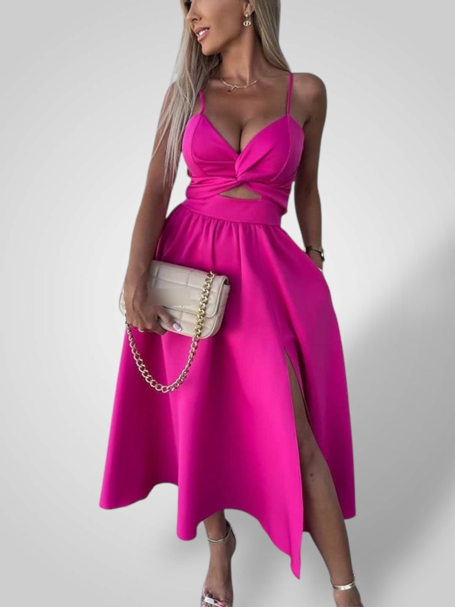 Evi | Dámské šaty s tenkými ramínky a vysokým rozparkem