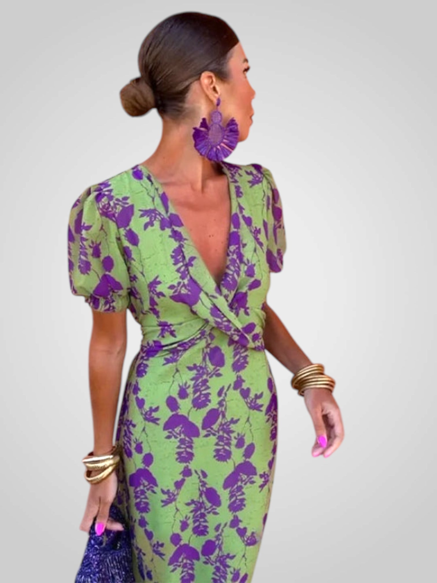 Midi šaty Dulce s výstřihem do V a květinovým vzorem