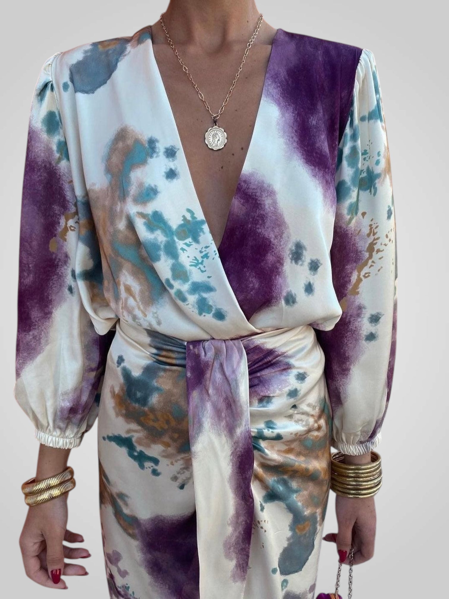 Bella | Dámské zavinovací šaty s vícebarevným vzorem